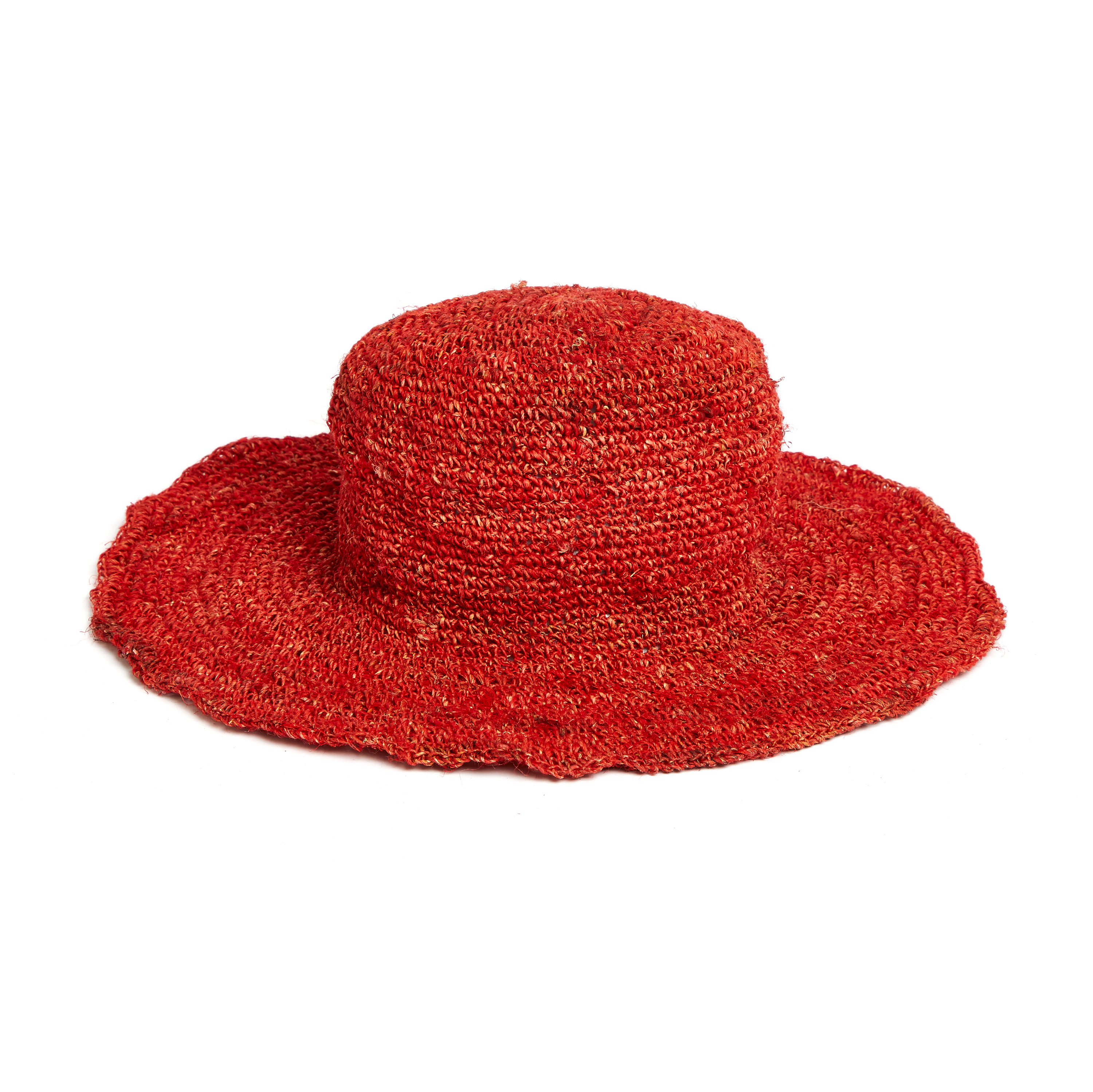 handgehäkelter roter Sommerhut aus Hanf  