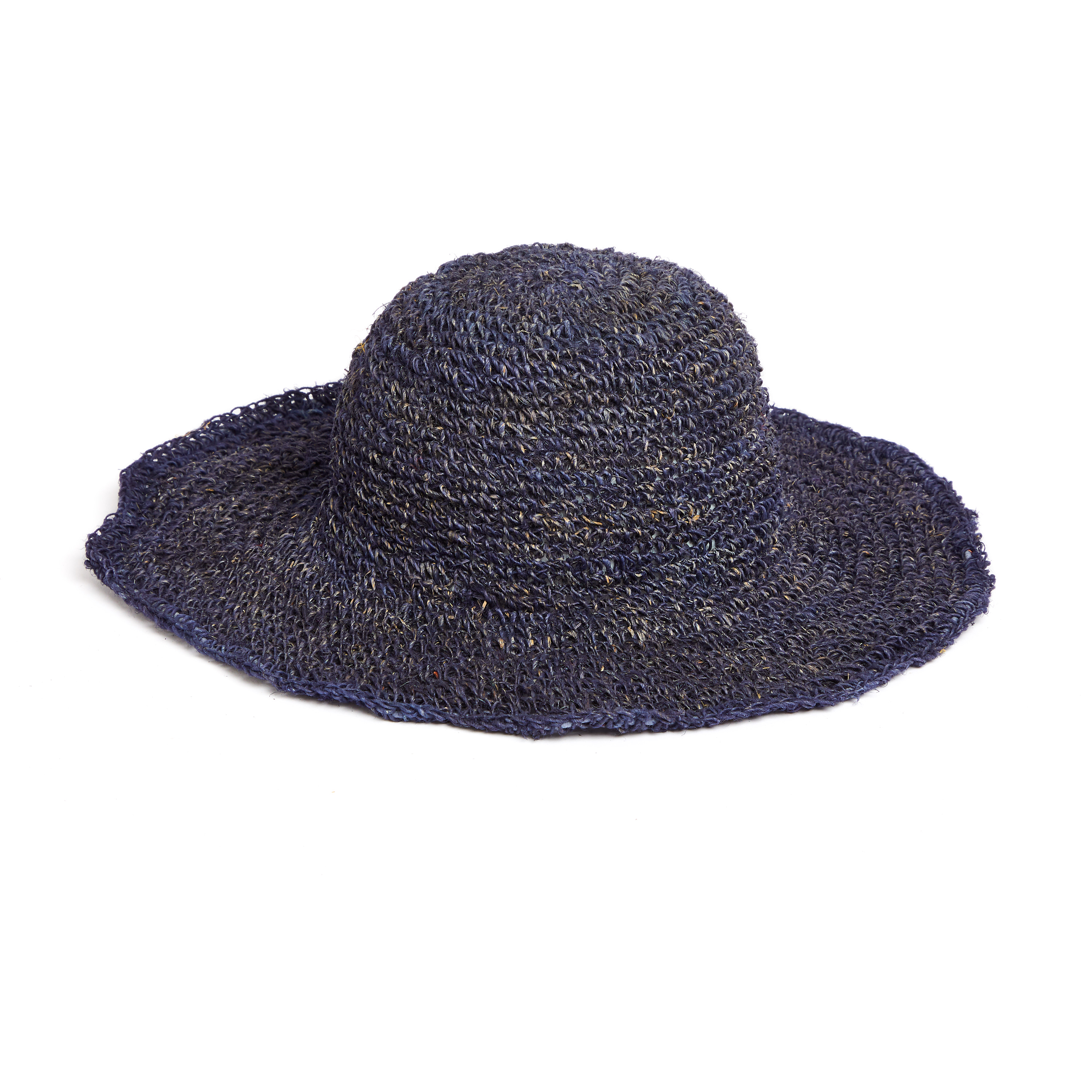 handgehäkelter blauer Sommerhut aus Hanf   
