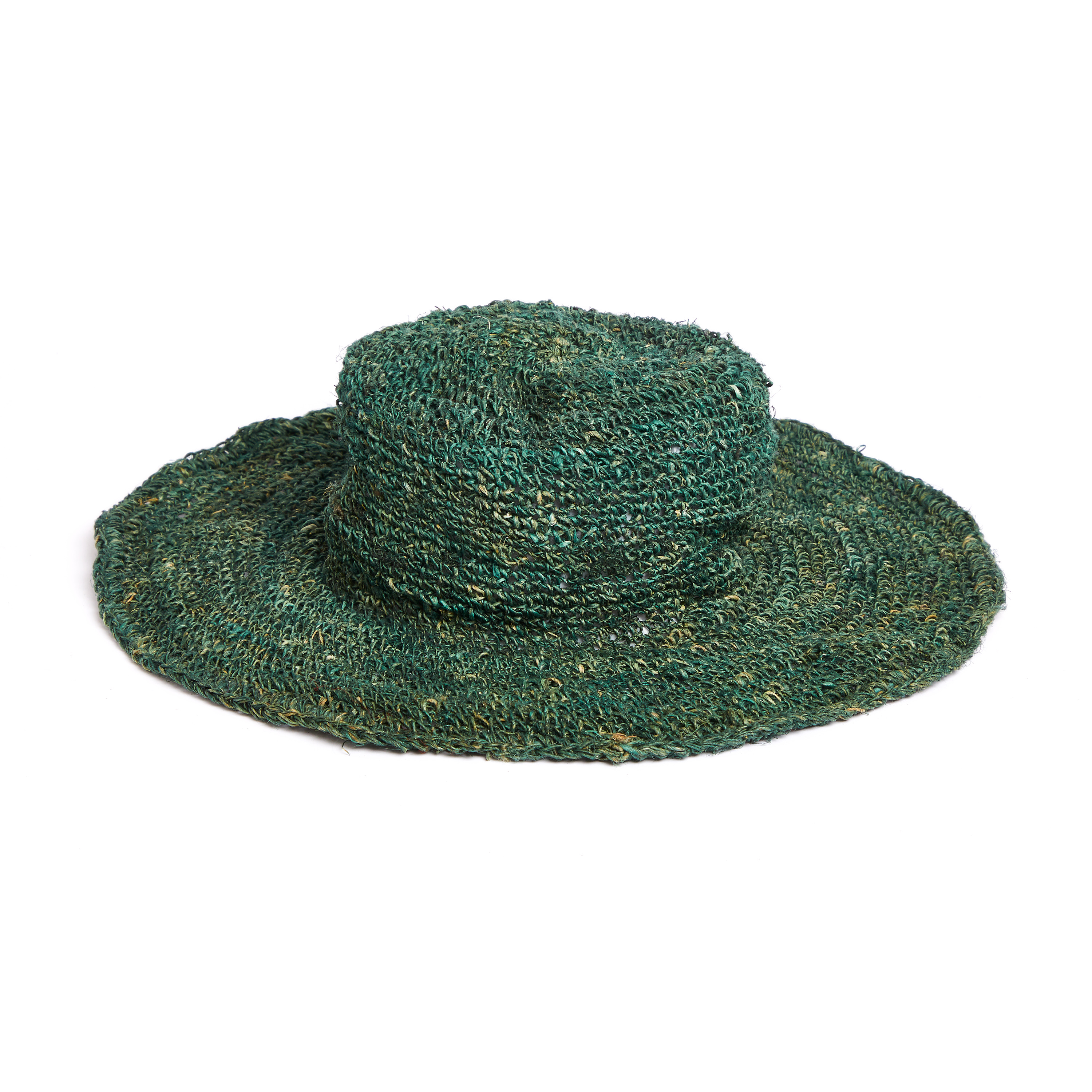 handgehäkelter grüner Sommerhut aus Hanf    