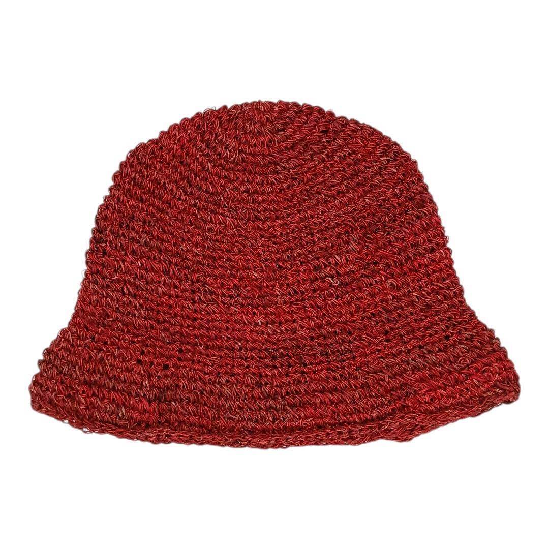 handgehäkelter roter Sommerhut aus Hanf  