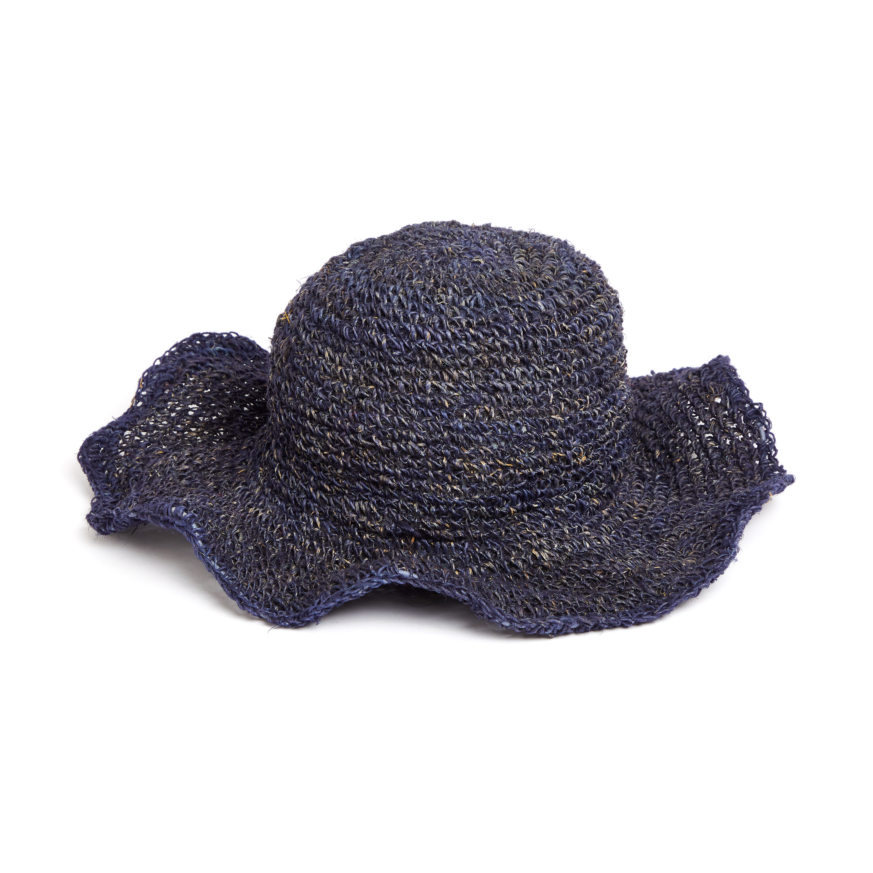 handgehäkelter blauer Sommerhut aus Hanf   