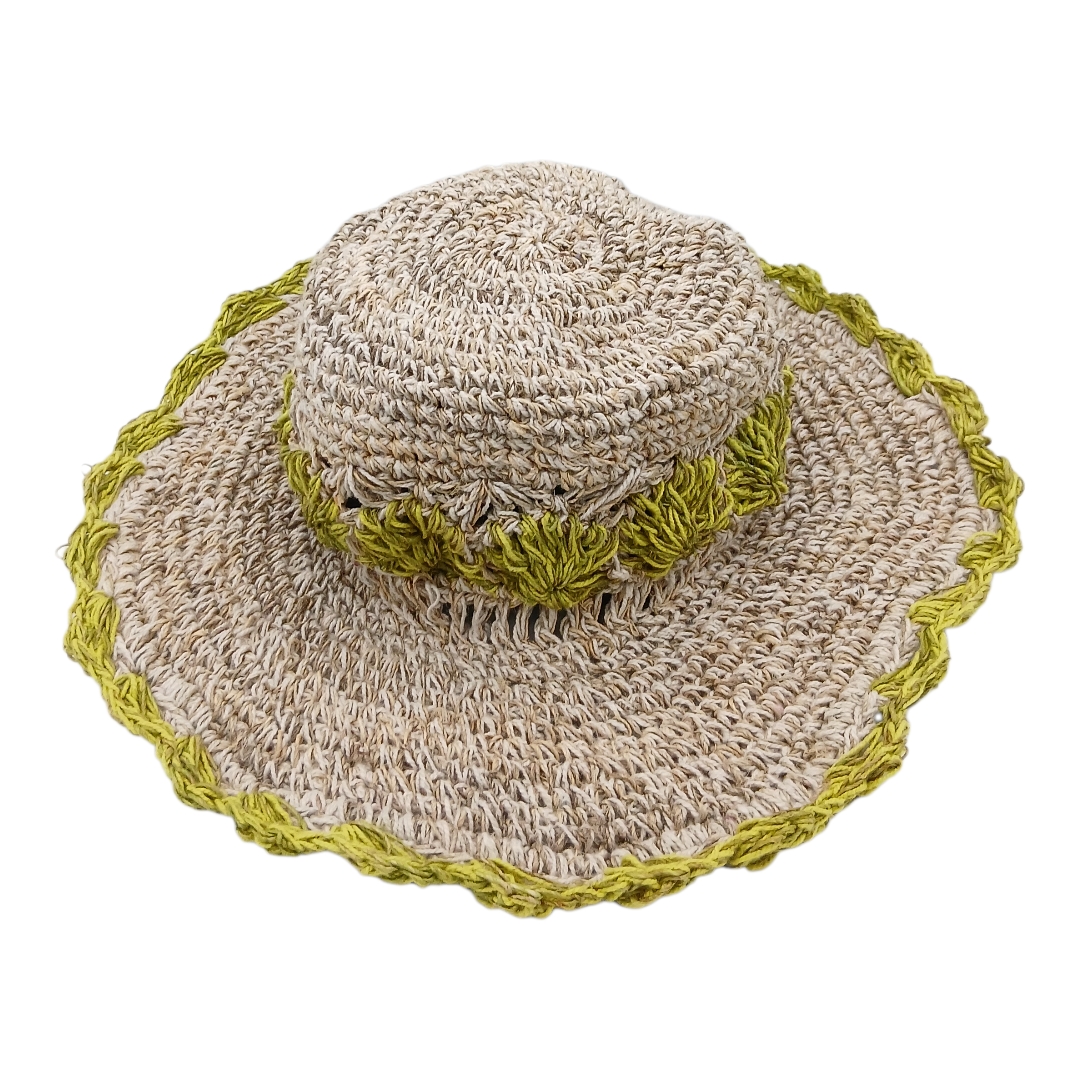 handgehäkelter Sommerhut aus Hanf und Baumwolle    