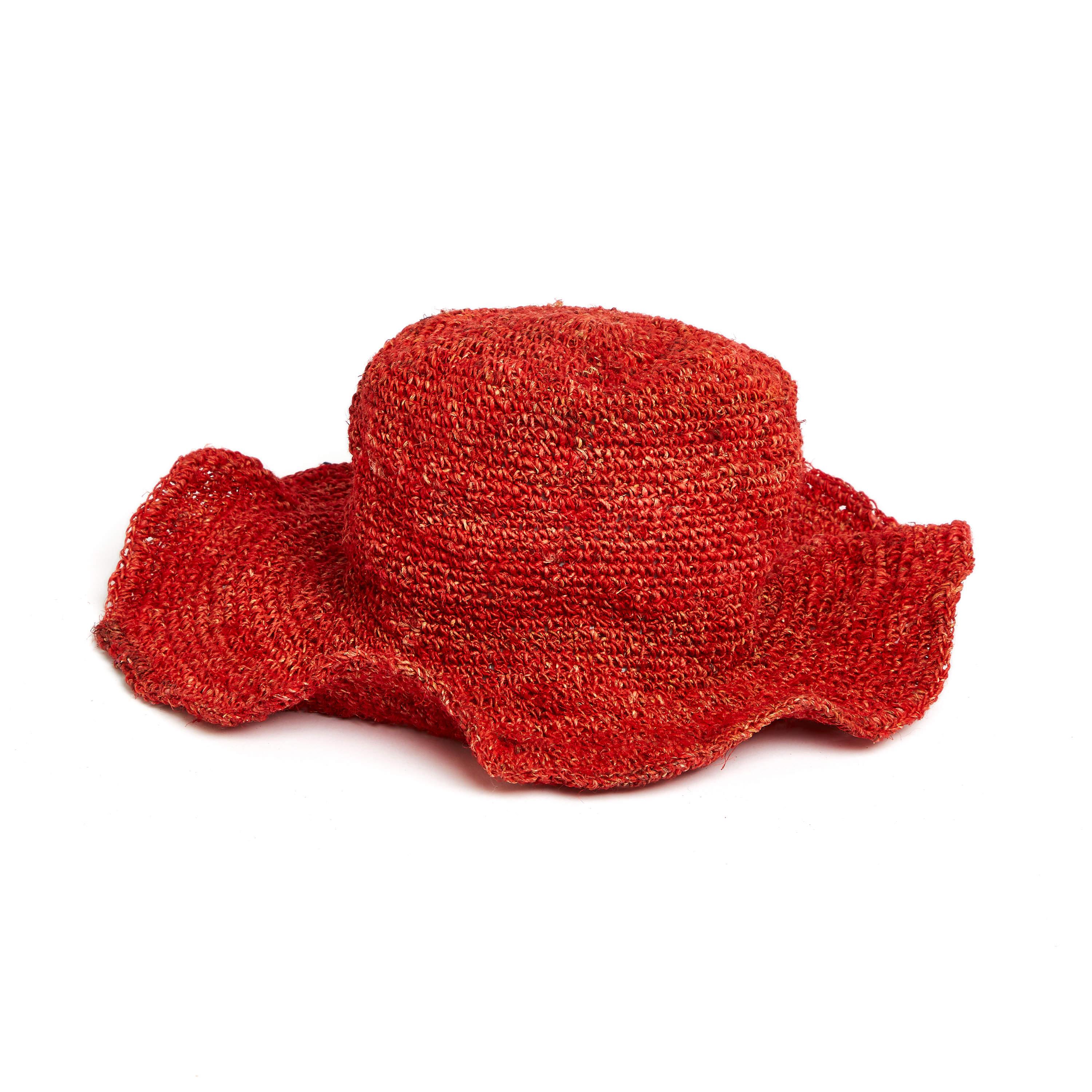 handgehäkelter roter Sommerhut aus Hanf  