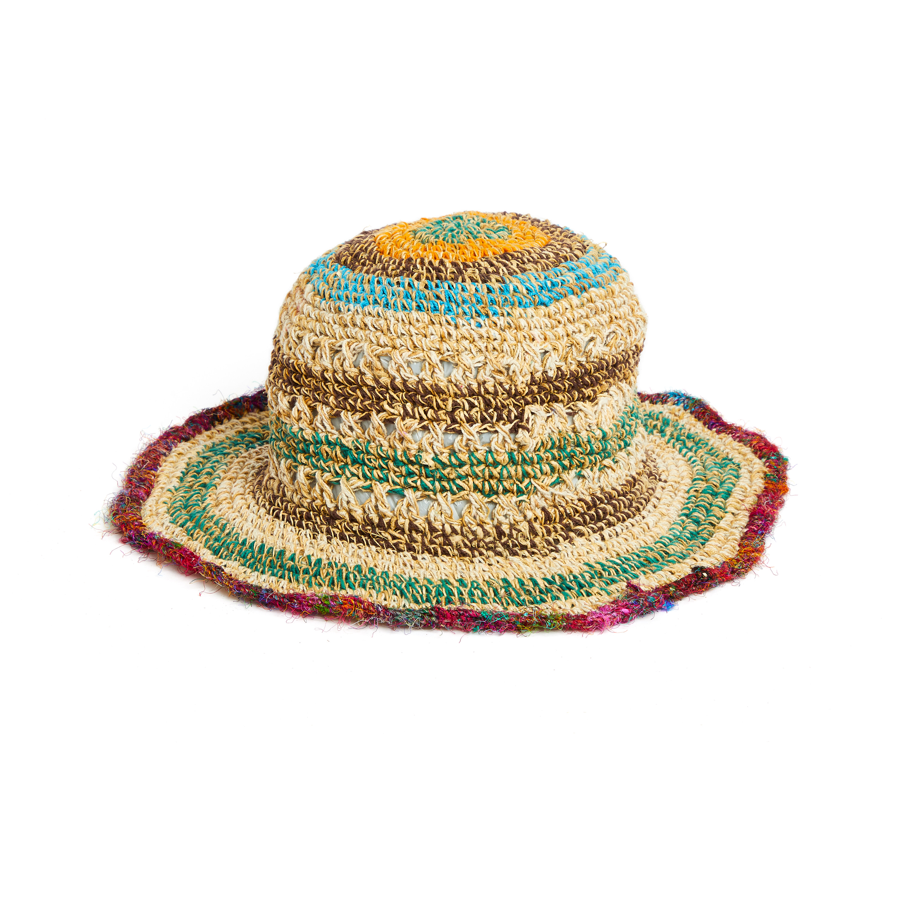 handgehäkelter Sommerhut aus Hanf und Baumwolle    