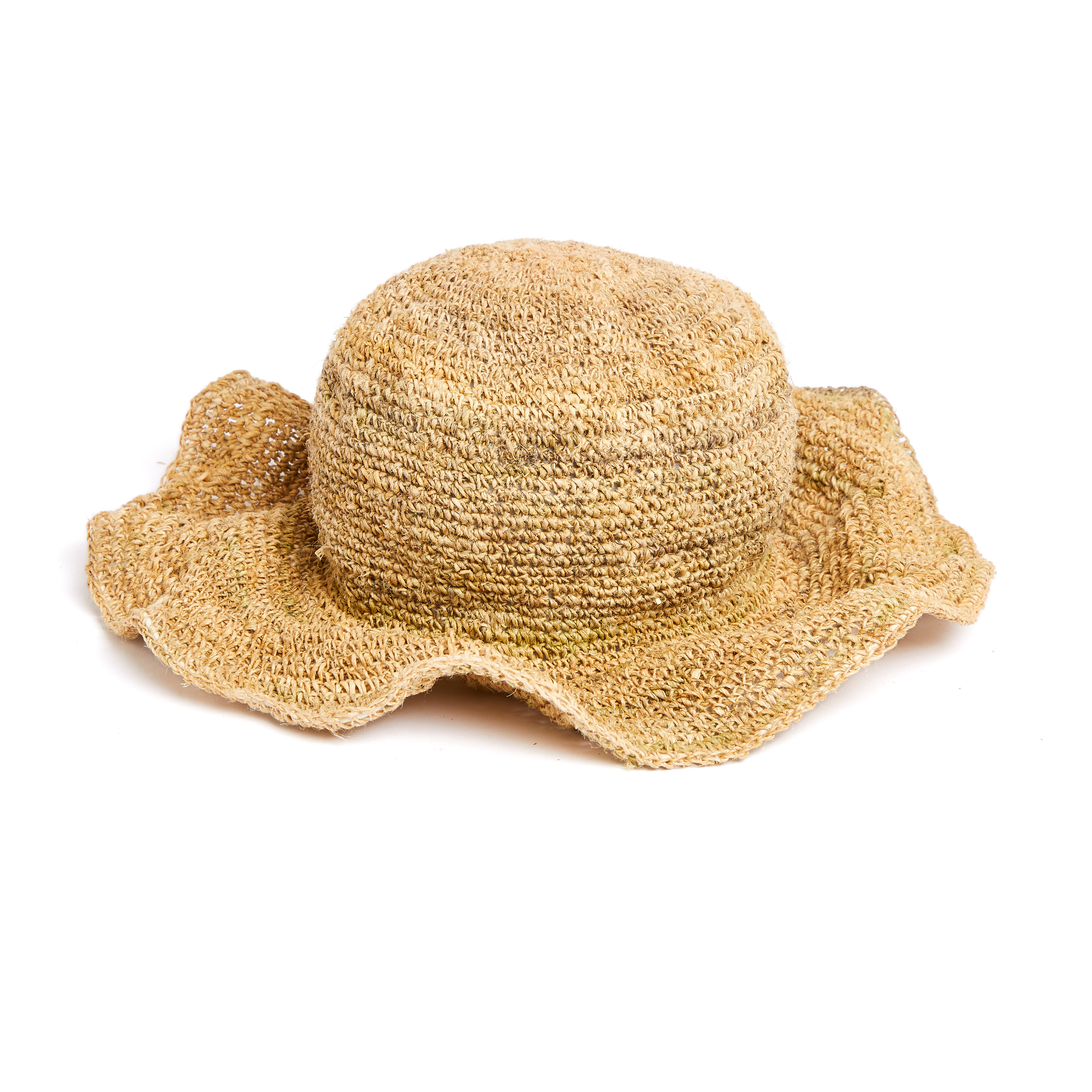 handgehäkelter beiger Sommerhut aus Hanf    